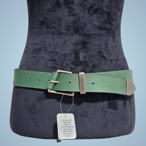 Free People Accessories - Free People Belt Small/Medium Dark Green 1.5" W Getty Slanted Buckle Boho Gift